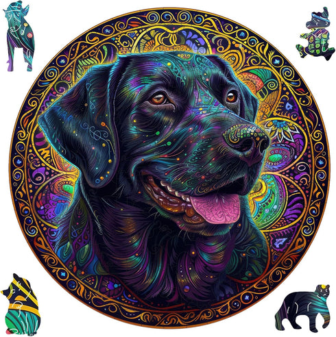 Ruikiyart Wooden Puzzles for Adults, 5MM 500 Pieces Happy Labrador Wooden Jigsaw