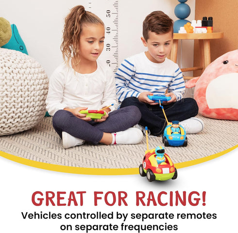 2 Pack Cartoon Remote Control Cars - Police Car and Race Car - Radio Control Toys for Kids, Boys & Girls