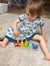 TOWO Wooden Stacking Rings Baby Caterpillar Counting Game, Colour Sorting Puzzle, 5 Pegs Ring Stacker, Early Learning