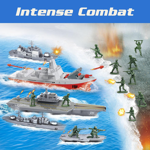 Playset, 12 3 3 3 4 5 6 Aircraft Carrier Toy Military Toys, Launch Battleship Toy with Pcs Green Army Men, Small Yets