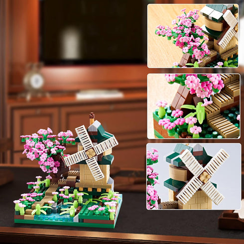 Set 600+ 2 Architecture River Windmill Building Model Kit Micro Block Mini Blocks PCS with Figure