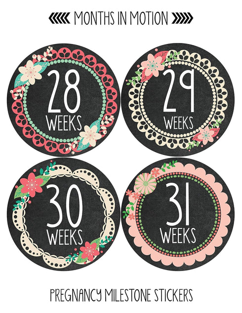 Pregnancy Weekly Belly Growth Stickers - Large Set of 36, Maternity Keepsake Photo Prop