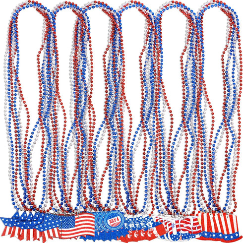 36PCS Fourth of July Necklaces Beads: Patriotic Accessories Bulk Memorial Day Party Favors Decor