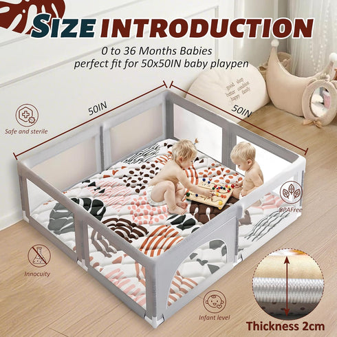 50x50 Baby Play Mats for Floor, Playpen Mat for Babies, Extra Thicker & Soft Floor Crawling Mat, Foldable Non-Slip