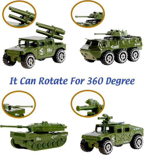 Die-cast Military Vehicles - 6 Pack Assorted Alloy Metal Army Vehicle Models, Mini Army Toy Playset for Kids