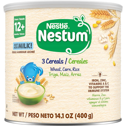 Nestum 3 12 14.1 OZ (Pack 3) Nestle Junior Cereal, Cereals - Wheat, Corn & Rice, Made for Toddlers Months, Canister
