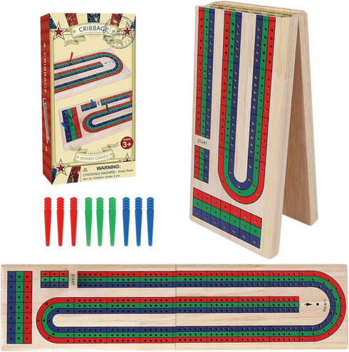 GOTHINK Folding Cribbage Board Game Set, Classic Wooden Cribbage Boards Game for