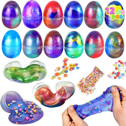 Joyin 12 Pcs Prefilled Easter Eggs with Galaxy Slime, Colorful Putty with