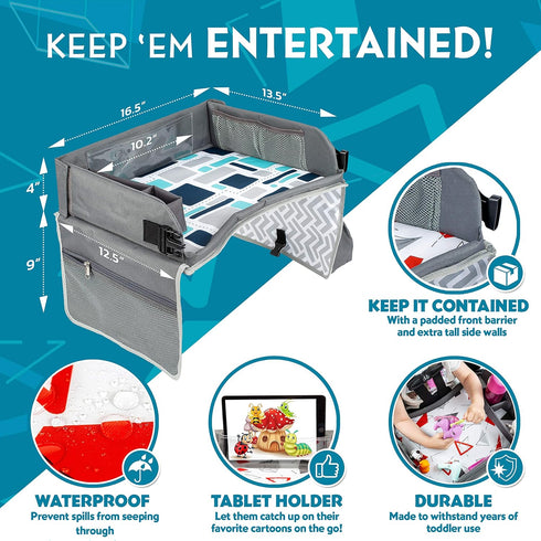 Blue/Gray Kenley Kids Travel Activity Tray for Car Seats