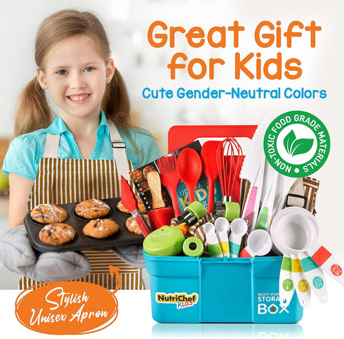 Playset, Set Toolbox NutriChef Kids Kitchen Complete Kitchen for Kids with Apron, Utensils, Recipe Cards, Toddler