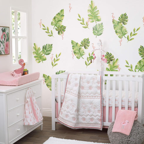 Nojo Tropical Flamingo Nursery Crib Musical Mobile With Plush Pink Flamingos, Flowers, Palm Tree & Pineapple, Pink