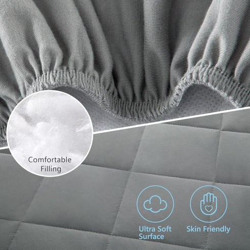 TILLYOU Pack and Play Sheet - Soft Quilted Crib Cover Pad, Thick Mattress Protector for Toddlers (39"x27", Grey)
