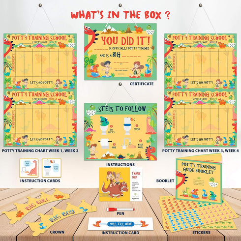 ATHENA FUTURES Potty Training Chart for Toddlers - Dinosaur Design Sticker Chart with Certificate and Instruction