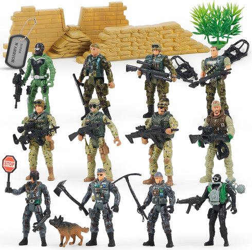 JOYIN 16 PCs Army Men Playset with 12 Realistic Army Ranger Men