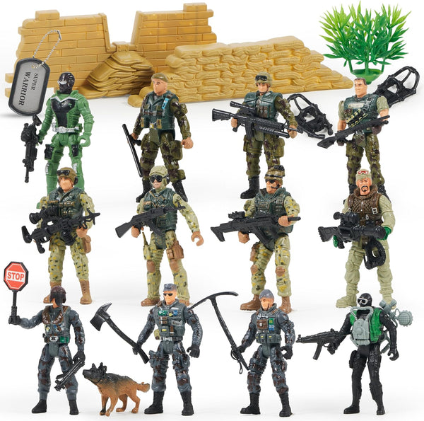JOYIN 16 PCs Army Men Playset with 12 Realistic Army Ranger Men