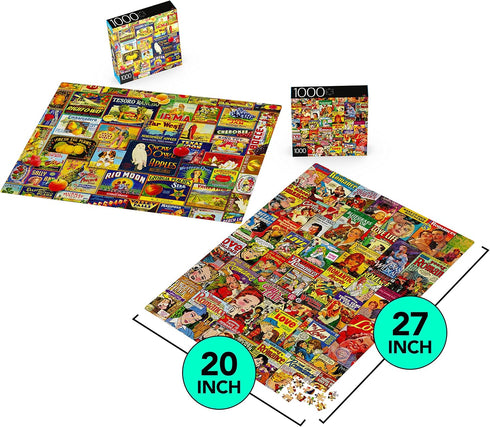 2-Pack of 1000-Piece Jigsaw Puzzles, Retro Comics and Fruit Labels for Adults and Kids Ages 8+, Amazon Exclusive