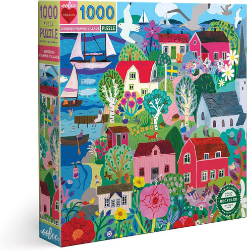 eeBoo Piece and Love Swedish Fishing Village 1000 Piece Square Puzzle, Glossy Sturdy Pieces