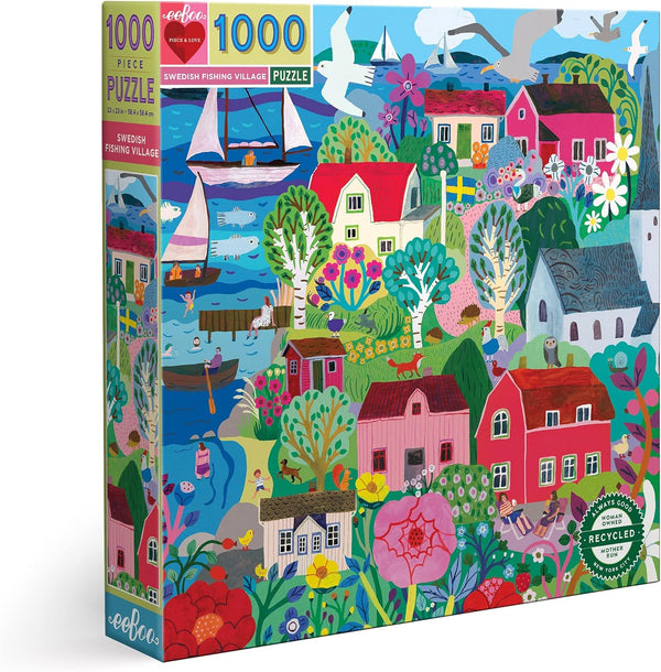 eeBoo Piece and Love Swedish Fishing Village 1000 Piece Square Puzzle, Glossy Sturdy Pieces