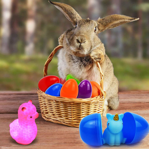 6 JOYIN Pcs Pre-Filled Easter Eggs with Light-up Floating Bath Toys for Kids Toddler Eggs Hunt, Basket