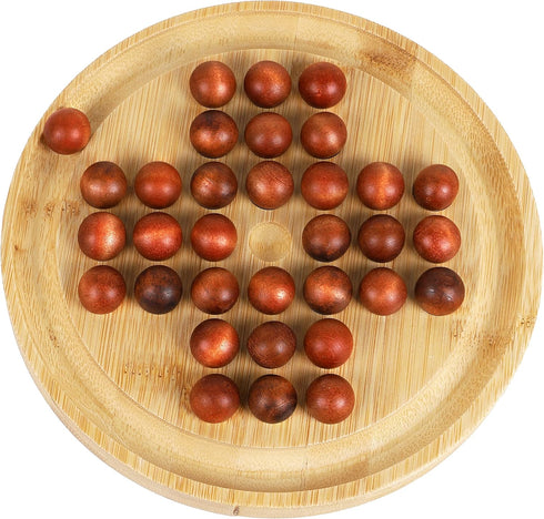 TOWO Wooden Solitaire Game Peg Solitaire Puzzle Toy, Classic Board Game with Wooden Balls