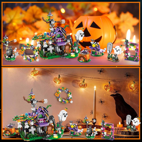 Halloween Haunted House Village Building Set for Kids, Ghost Pumpkin Building Kit for Party Favors, Ages 6+