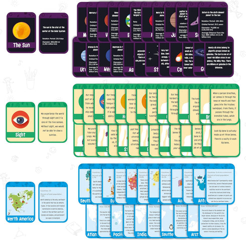Merka 90 Pack Science Flash Cards for Kids - Solar System, Human Body, Geography, Learning Picture Cards