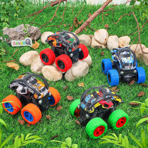 Monster Truck Toys for Boys, 4 Pack Push and Go Flip Stunt Pull Back Cars, Race Cars Party Favors, Birthday Gifts