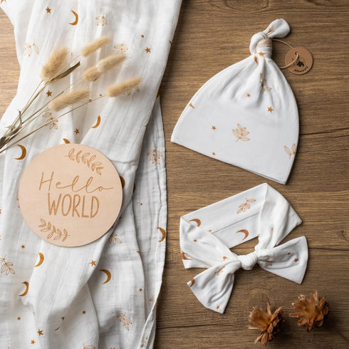 Set Miaoberry Organic Muslin Swaddle Blanket and Hat Moon and Stars Nursery Decor Sun & Moon Baby Hospital Receiving