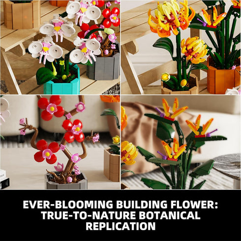 BRICK HAMBURG 4 Set, Flower Bouquet Building Blocks Artificial Flowers Toys Botanical Collection DIY Unique Home&Office