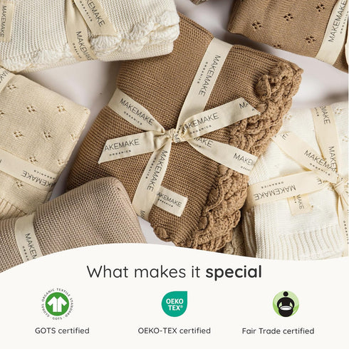 (30x40, MakeMake Organics Organic Baby Blanket GOTS Certified Organic Cotton Baby Blanket Newborn Pointelle Knit