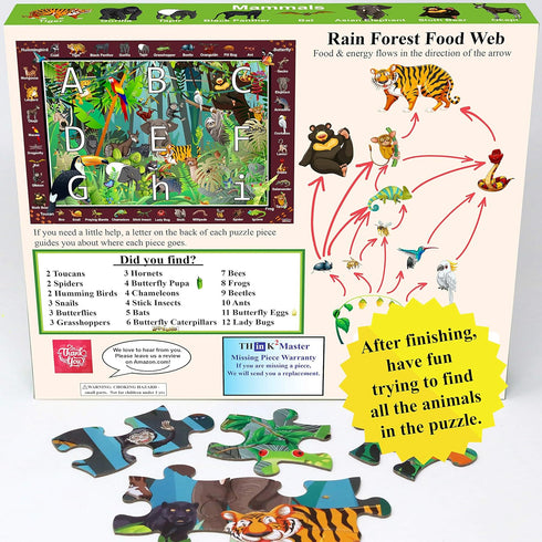 Think2Master 100 Pieces Colorful Rainforest Jungle Jigsaw Puzzle - Fun Educational Toy for Ages 4-8