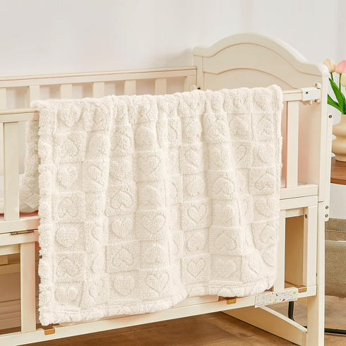 Cozy 3040 Yurhap Fleece Baby Blanket Heart Checkered Blanket, Ultra Soft Baby Blankets for Boys Girls, Fluffy Infant