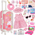 Doll Suitcase Travel Set, 18 inch Doll Clothes and Accessories, 26 Pcs Travel Pillow, Unicorn Bag, Sunglasses, Camera