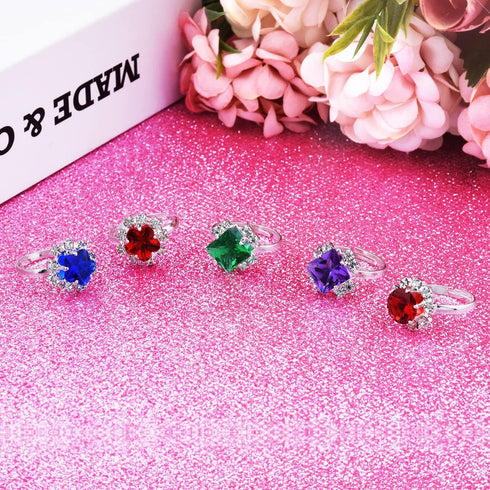 36pcs Adjustable Rhinestone Gem Rings Set for Little Girls with Heart Shape Display Case, Jewelry Rings