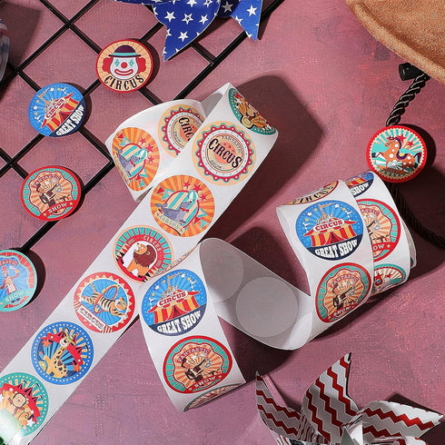 Zonon 500 Pieces Carnival Circus Party Stickers, Themed Animal Clown Labels for Birthday Envelope Seals and Goodie Bags