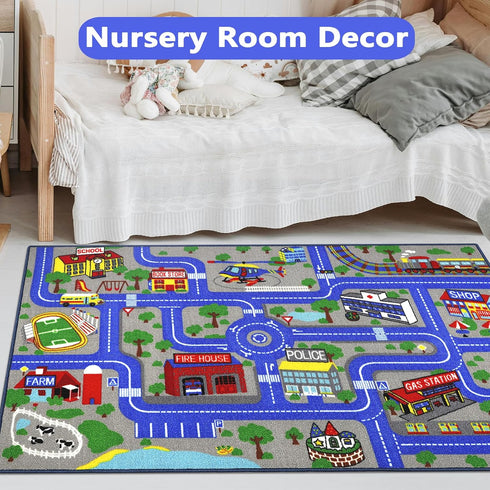 Capslpad Kids Rug Educational Play Rug, 5.2'x3.3' Traffic Road Kids Play Car Mat for Playroom and Nursery Room Decor