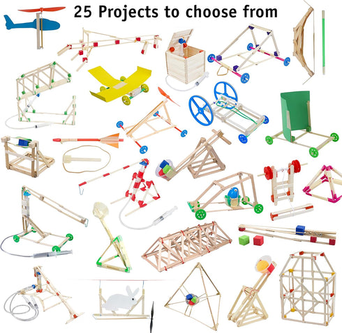 25 400 8+ STEM Craft Kit Engineering Project Ideas, Complete STEM Project Kit with Over Components for Classrooms
