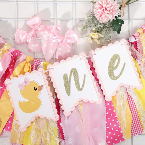 BEADED 1st Duck High Chair Banner - Pink Rubber Duck Birthday Party Decoration, Ducky Birthday Party Baby Shower