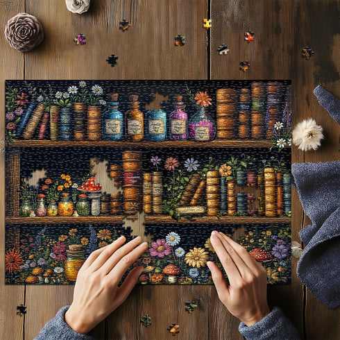 PICKFORU 1000 1000 Magic Bookshelf Puzzles for Adults Pieces, Vintage Book Wildflower Pages Jigsaw Puzzle Pieces, Plant