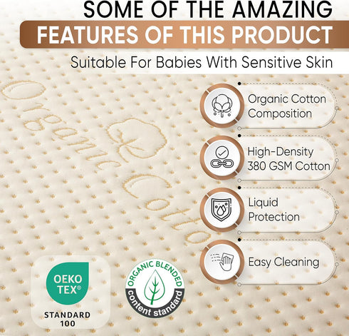 380GSM 3D Luxury Organic Cotton Crib Mattress Pad - Skin Friendly, Waterproof, Breathable & Absorbent Mattress