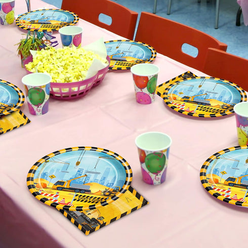 96 Set 24 Pcs Construction Birthday Party Plates Napkins Forks Supplies Tableware Disposable Table Dump Truck Theme