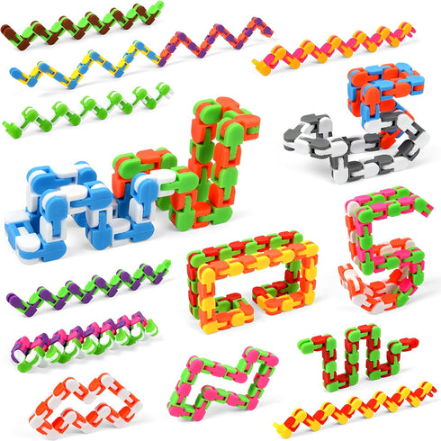 Neureyte 92 Pack 24 Links Wacky Tracks Snap and Click Fidget Toys,Fidget Snake Toy for Party Favors,Plastic Chains