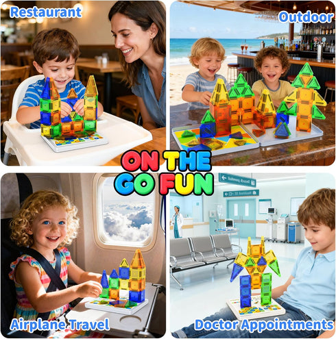 Set 42pcs, Mini Magnetic Tiles Travel with Case Bonus Sudoku Play, Mini Magnetic Blocks, Portable Travel Toy for Kids