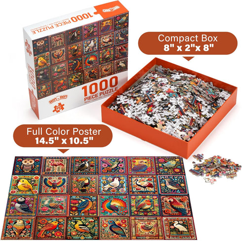 1000 BenBen Puzzles for Adults Pieces, Bird Crochet, Jigsaw Puzzles with Letters or Patterns on Back, Challenging