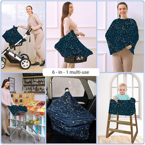 Car Seat Covers Canopy Cover - Multi-use Breathable Cover for Carseat, Breastfeeding, Shower Gifts (Dark Blue Dinosaur)