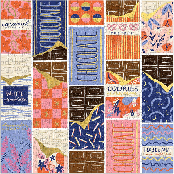 Galison 500 Piece Puzzle at The Chocolate Bar - Foil Puzzle of Chocolate Bar Wrapper Artwork with Gold Accents