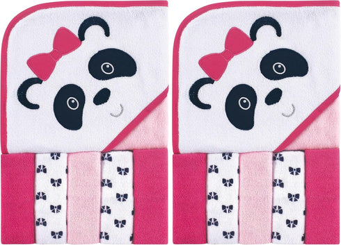 Luvable Friends Unisex Baby Hooded Towel with Five Washcloths, Panda, One Size