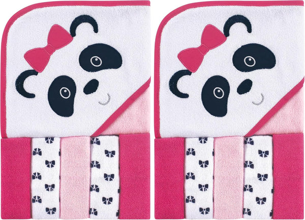 Luvable Friends Unisex Baby Hooded Towel with Five Washcloths, Panda, One Size