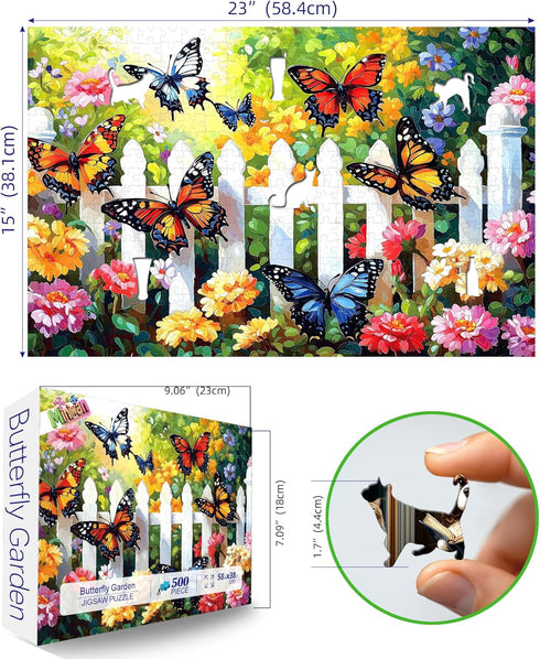 500 23x15 Inches MINIWAN Piece Puzzles for Adults - Vibrant Butterfly Garden Jigsaw Puzzle, with Unique Irregular