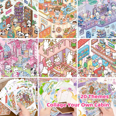 20 Sets 3D Sticker Scene Craft Kit Adult Creative Relaxation Activity,Build Decorative Miniature House & Landscape